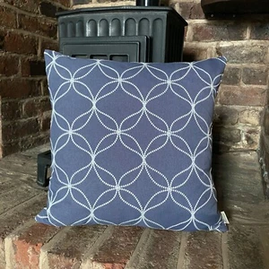 560. WHITE EMBROIDERY ON BLUE Cotton blend Cushion Cover Various sizes - Picture 1 of 2