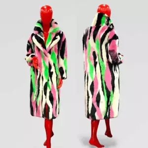 Cappotto donna Katie lungo pelliccia sintetica multi righe di Jakke nuovo con etichetta - Foto 1 di 12