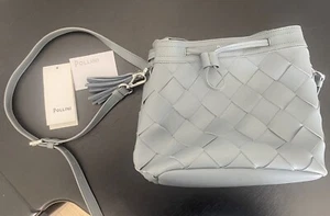 POLLINI Handbag, Made In ITALY, Gray, Leather , Woven Shoulder Bag - NWT - Picture 1 of 11