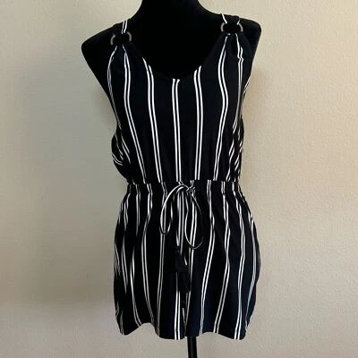 NWT Derek Heart romper women medium striped summer romper stretch B&W - Image 1 of 4