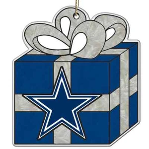 Dallas Cowboys Art Glass Present Christmas Ornament -Officially Licensed NFL - Picture 1 of 2