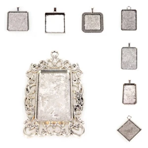 10x Tibetan Alloy Pendant Setting Bases Bezel Blank Silver Square Rectangle Tray - Picture 1 of 41