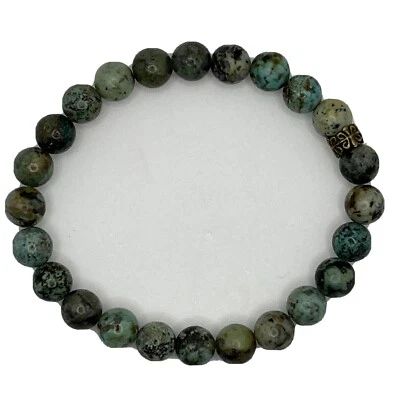 African Turquoise Smooth Round 8mm Beaded Bracelet - Image 1 of 3