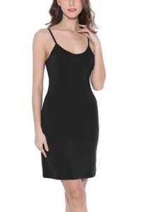 Women Long Spaghetti Strap Full Cami Slip Camisole Under Dress LinerBlackMedium - Picture 1 of 5