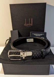 DUNHILL REVERSIBLE ENGINE TURN LUGGAGE CANVAS 30MM LEATHER BELT SIZE UP TO 42 - Picture 1 of 4