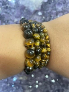 Tiger Eye Bracelet Tiger Eye Gemstone Bracelet Chakra Reiki Heal 4, 6, 8, 10mm. - Picture 1 of 5