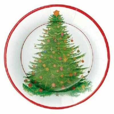 16 Caspari Christmas Plates, Glittering Tree White 14710SP, Catherine Weisz, 8" - Image 1 of 2