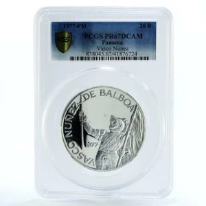 Panama 20 balboas Vasco Nunez de Balboa PR67 PCGS silver coin 1977 - Picture 1 of 2
