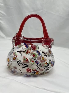 Kunstglas Geldbörse Vase rot Blumenmuster auf klar - Bild 1 von 9