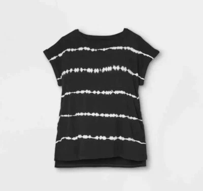 Short Sleeve Maternity Top Isabel Maternity Small Black And White Tie Dye Stripe - Image 1 of 2