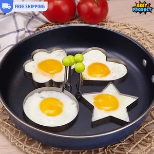 4Pcs Stainless Steel Egg Fried Mold Ring Non-Stick Pancake Mould Kitchen Tools - Picture 1 of 10