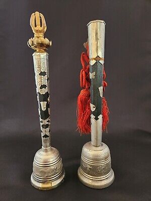 Japanese Vintage Buddhism Bells Set Of 2 Hand Bell Buddhism Tools Length 24cm • 128.93$