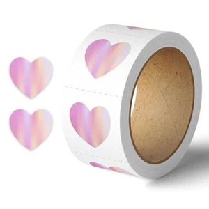 Pink Heart Stickers Roll | 1 inch | 1000pcs Holographic Heart Stickers | Hear... - Picture 1 of 8