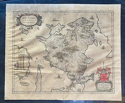 Original Hand Colored Map by J. Blaeu printed in 1662 Zeelandia Insula Danicarum - Image 1 of 4