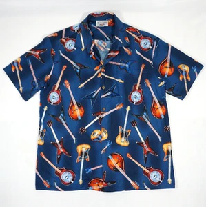 Camisa de campamento Pacific Legend hawaiana abotonada para hombre estampado de guitarra grande hecha en EE. UU. - Imagen 1 de 9