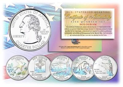 2008 HOLOGRAM U.S. MINT STATE QUARTERS * Complete Set of 5 Coins * with Capsules - Image 1 of 2
