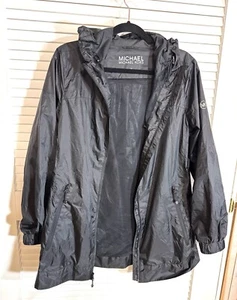 Michael Kors Windbreaker Jacket Women’s Medium Black Zip Pockets Hooded New - Picture 1 of 15