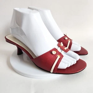 Y2K Vintage Nine West Red White Kitten Flared Heel Slides Sandals Womens Size 7M - Picture 1 of 9