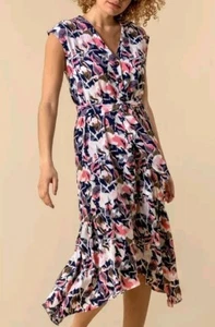 ROMAN Pink Abstract Floral Print Button Down Dress Womens UK 12 (No Fabric Belt) - Picture 1 of 12
