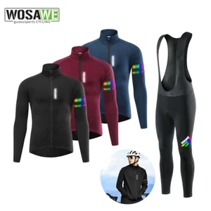 WOSAWE Herren Winter Fahrrad Sets Full Zipper Warm Jacke 3D Polster Trägerhose - Bild 1 von 16