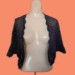 Premise Studio Crochet Shrug Short Sleeve Sweater Open Front Open Knit Black M - Picture 1 of 5