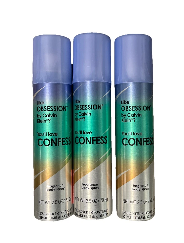 3x Designer Imposters Confess by Parfums De Coeur desodorante spray corporal 2,5 oz Foto 1 de 1