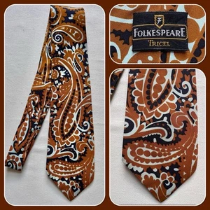 Vintage 1960s Folkespeare Mustard Navy Psych Tricel Neck Tie 9cm Wide Mod Dandy - Picture 1 of 7