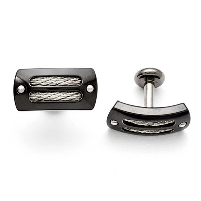 Titanium/Ster.Sil Black Ti Polished w/Cable Inlay Cuff Links - Image 1 of 3