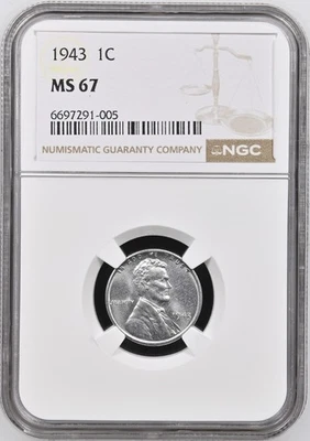 1943 Lincoln Wheat (Steel Penny) One Cent - NGC MS67 - Image 1 of 3