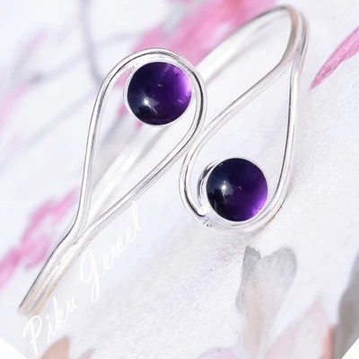 Bracciale con pietre preziose ametista africana in argento sterling 925... - Immagine 1 di 4