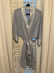 PJ Harlow Shala Rib Knit Kimono Robe In Morning Blue Sz XS/S Satin Trim/ Tie EUC - Picture 1 of 13