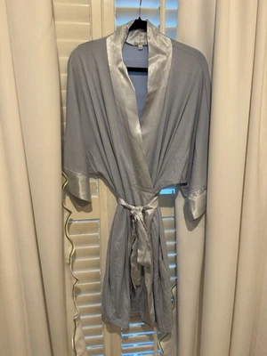 PJ Harlow Shala Rib Knit Kimono Robe In Morning Blue Sz XS/S Satin Trim/ Tie EUC - Image 1 of 4