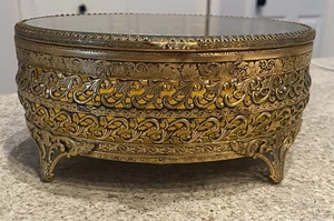 Vintage Ormalu Netz Floral filigran abgeschrägte Glasplatte Schmuck Schmuckschatulle EUC - Bild 1 von 17