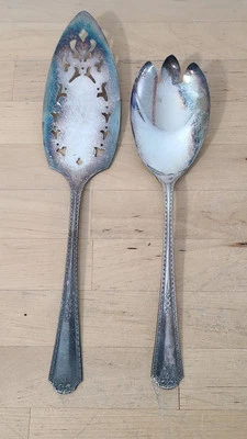 Antiguo Wm. A. Rogers Berkeley Plateado Cuchara Grande para Servir/Tenedor y Pastel Servidor Foto 1 de 4