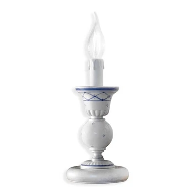 Ferroluce Lampada Tavolo Sanremo Bianco Blu Ø12cm 1xE14 Lavorato a Mano Ceramica - Immagine 1 di 2