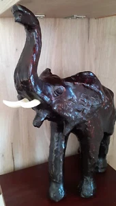 Vintage Elephant Leather Figure Statue 1980's - Picture 1 of 7