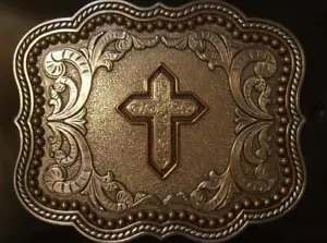 NOCONA RECHTECK BLUMENAKZENTE KREUZ GÜRTELSCHNALLE 37911 - Bild 1 von 3
