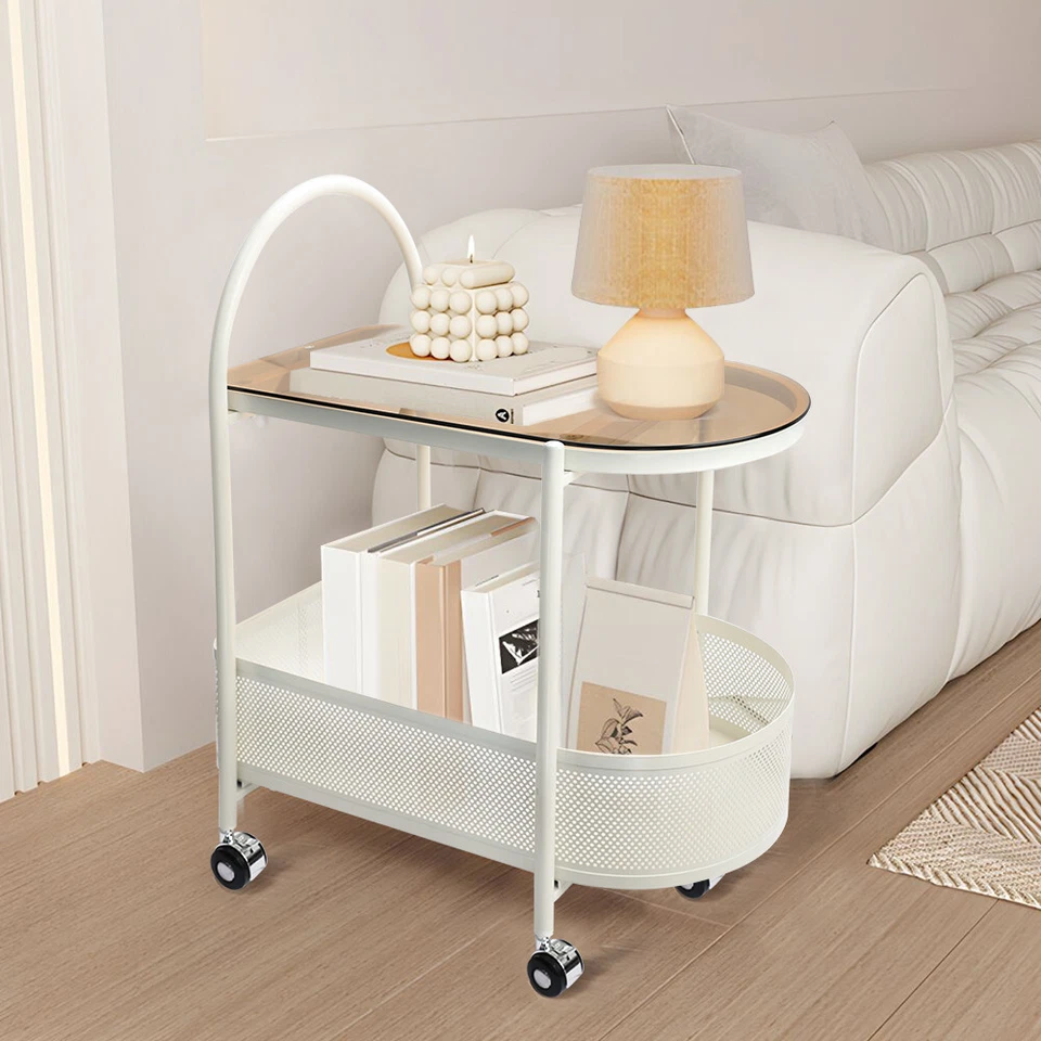 Mesa auxiliar enrollable CERBIOR 2 niveles, carro utilitario con mango de café de metal para Living R Foto 1 de 1