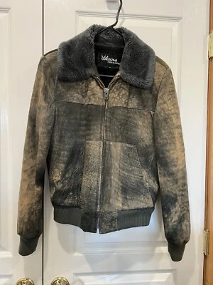 Chaqueta de aviador bombardero de cuero Wilson de colección años 80 gris blanqueador-marrón talla 38 pequeña Foto 1 de 4