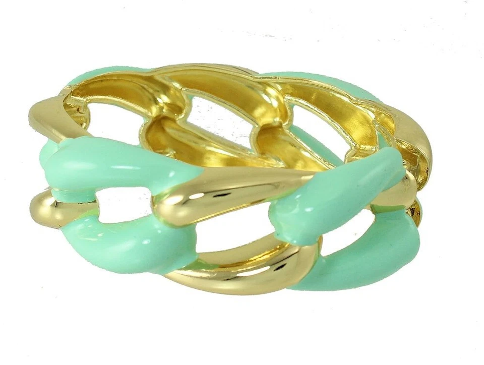 Chic bangle Bracelet green and gold tone fits 7 inches wrist - Image 1 of 1