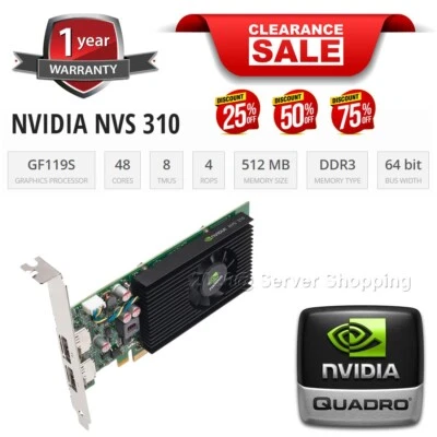 512MB nVidia Quadro NVS 310 Dual DisplayPort PCI-e Graphics Card VCNVS310-T - Image 1 of 4