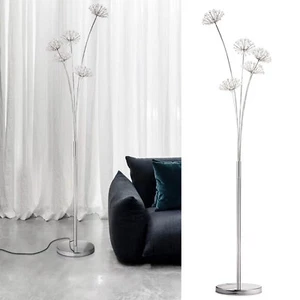 Crystal Dandelion LED Floor Lamp Modern 5 Heads Chrome Bedroom Landing Light - Picture 1 of 10