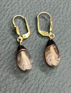 Vintage Murano Aventurine Glass 925 Sterling Silver & Gold Plated Earrings - Picture 1 of 7