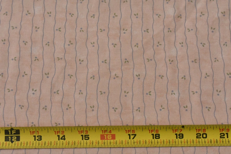 By 1/2 Yd Green & Blue on Peachy-Pink Cotton, French Gardens/Gervais/Moda B1119 - Image 1 of 4