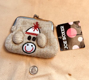VTG JOE BOXER JR MISS MONKEY KISS LOCK KNIT COIN PURSE 4.5"x3.75" NOS NEW w/TAGS - Picture 1 of 9