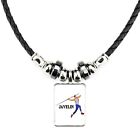 Athletics Javelin Male Sport Soft Black Leather Necklace With Velvet Gift Bag