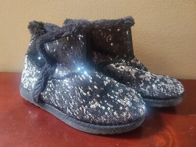Usado en Excelente Condición Talla 3 Niñas Sonoma Kohls Invierno Moda Negro Plata Lentejuelas Botines Foto 1 de 4