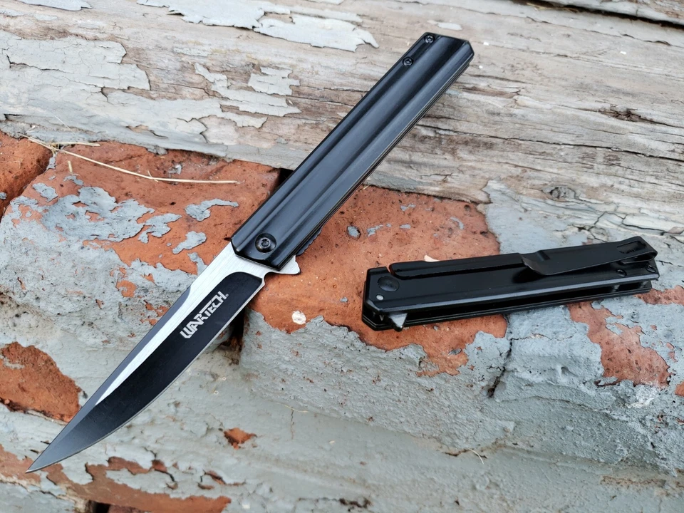 Spring Assisted Slim Pocket Knife Frame Lock Flipper Tip Up Carry Blade Black - Image 1 of 4