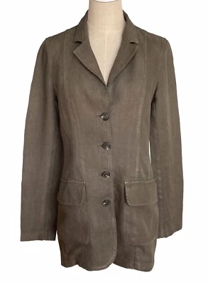 Chaqueta para mujer Peruvian Connection verde oliva bolsillos abotonados 100 % lino talla 2 Foto 1 de 4