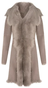 Abrigo de piel de oveja para mujer gris claro gamuza cuero toscana chaqueta trinchera de oveja - Imagen 1 de 5